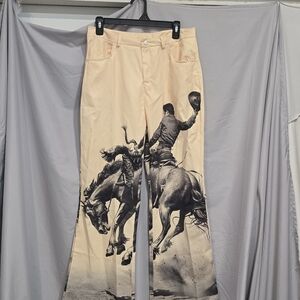 Amazon Beige Western Graphic Flared Trousers